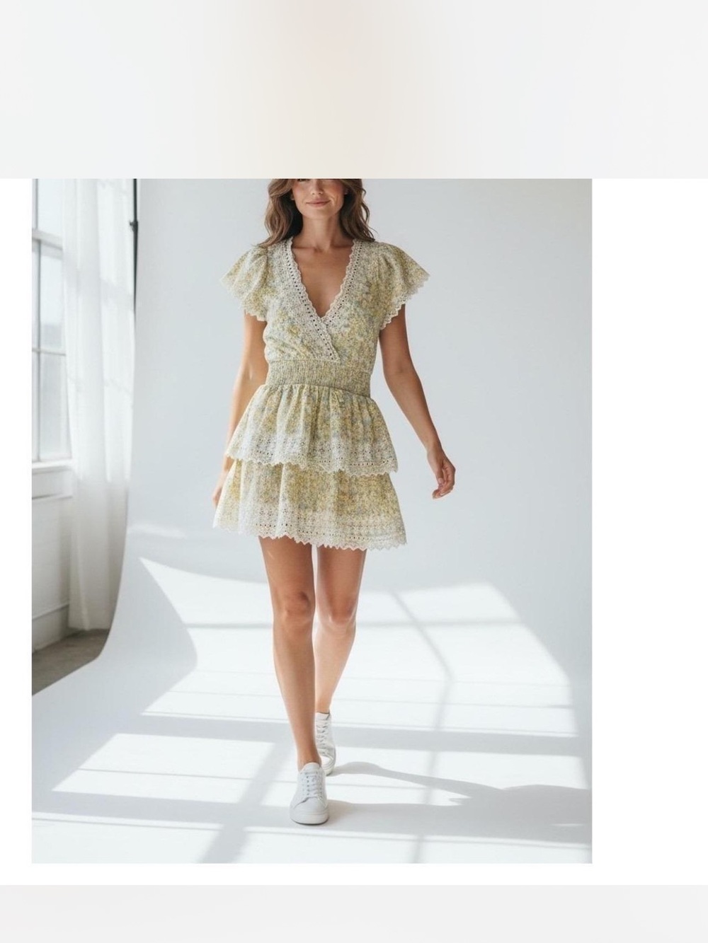 American Eagle Outfitters Yellow Floral Ruffle Mini Dress
